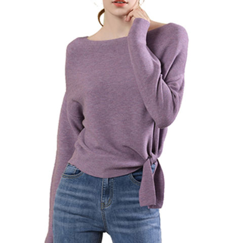 purple off shoulder sweater