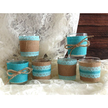 Burlap And Lace Tiffany Blue Votive Tea Candles Decoration Wedding China Burlap And Lace Tiffany Blue Votive Tea Candles De