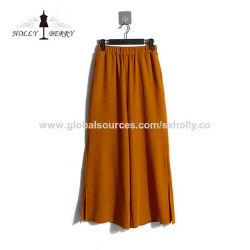 China El tamaño extra grande arrugó los pantalones anchos casuales de la  pierna de las mujeres de encargo del otoño de la primavera del color sólido  encendido Global Sources,pantalones casuales,pantalones largos,los  pantalones