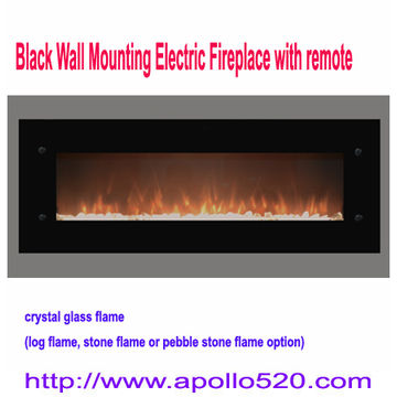 Black Wall Mounting Electric Fireplace With Remote As 72inch