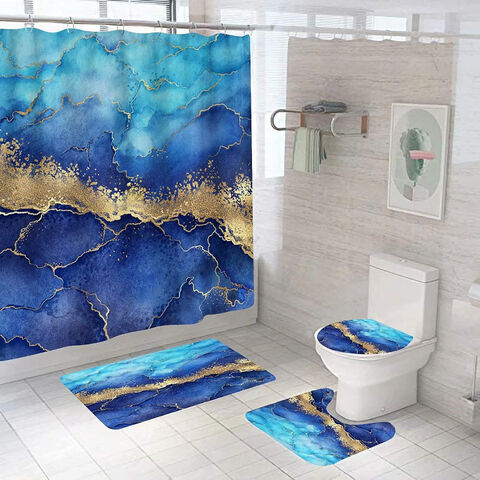 Rug Marble Toilet Lid Cover Sets, Shower Curtain Sets With Rugs