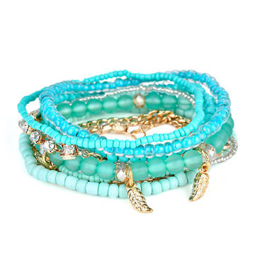 China Charm Bracelets From Yiwu Wholer Zingy Accessories China Beach Statement Boho Multilayer Leaf Charm Beads Crystal Chain Hand Bracelets For Women And