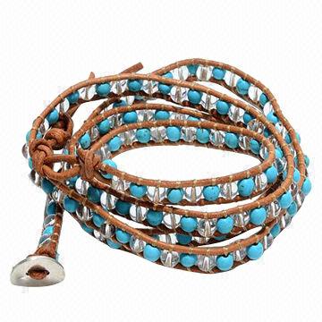 Women S Blue Turquoise Clear Crystal Beads Handmade Leather Wrap China Women S Blue Turquoise Clear Crystal Beads Handmade Leather Wrap Bracelet Oem Services Welcome
