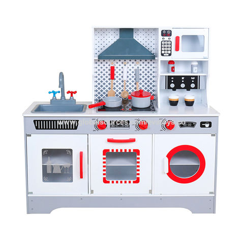 wooden play kitchen with lights and sounds