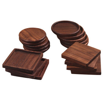Dark brown wooden coasters for cups 