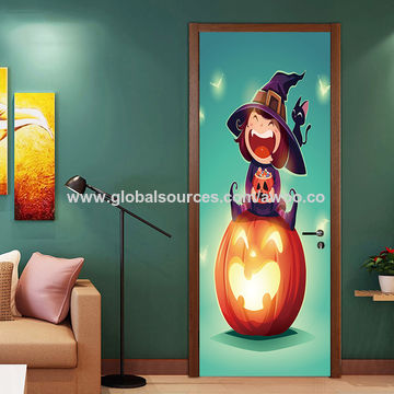 77x200cm Happy Halloween Scary Horror Door Sticker Painting