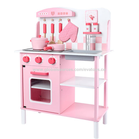 pink toy wooden kitchen