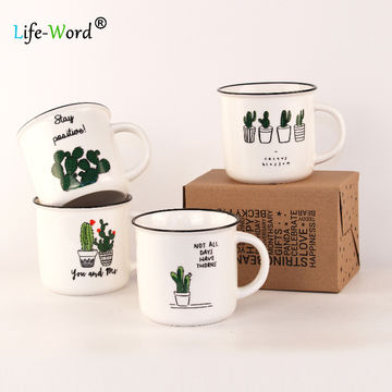 Home Decoration Items Creative Custom Cactus Design Ceramic Coffee Cup White With Black Rim Global Sources