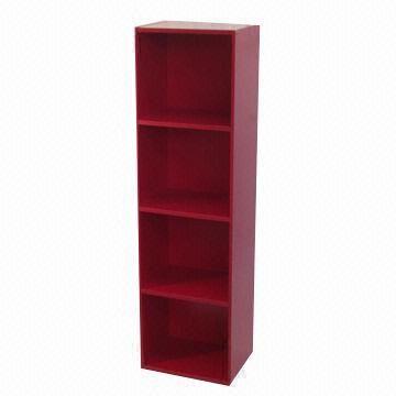 4 Tier Bookcase Bookshelf In Red With Laminated Particle Board