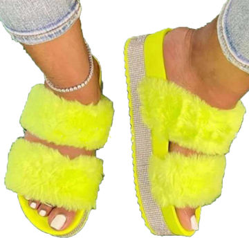 double strap fur slippers