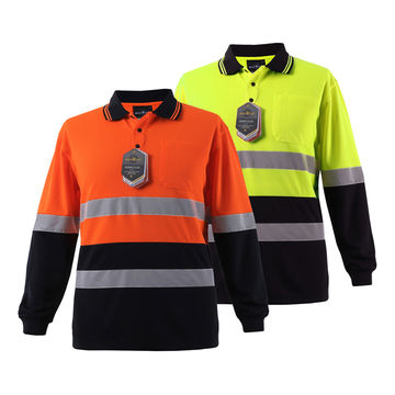 XIAKE Reflective T-Shirt Class 3 Long Sleeve Polo Collar Pocket T-Shirt,Hi-Visibility Yellow Small