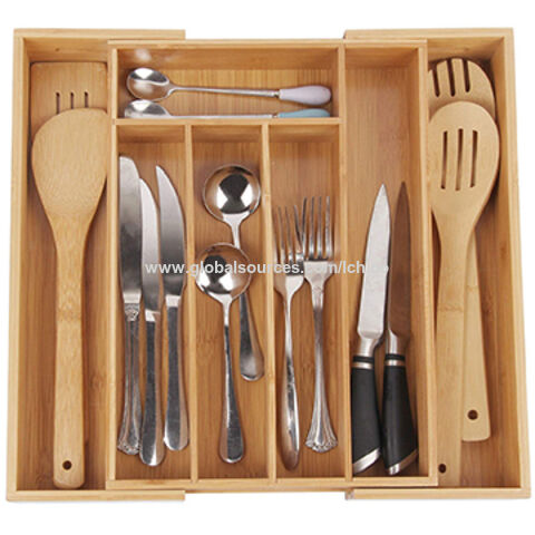 Hong Kong Sar Kitchen Drawer Organizer Adjustable Bamboo Cutlery