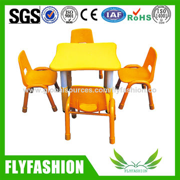 China Kindergarten Yellow Color Four Seat Kid Desk With Plastic