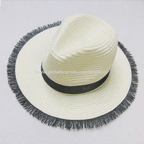 China Vogue Tassel Brim Straw Hats For Ladies Decorated With