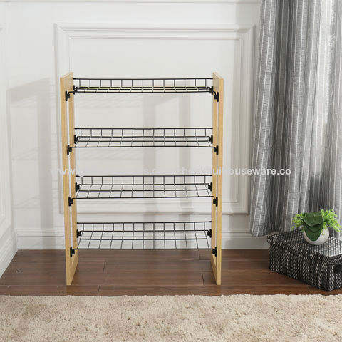 Chinablack Iron Net 4 Tier 12 Pairs Stackable Metal Wire Shoe Rack With Mdf Frame Simple Design On Global Sources