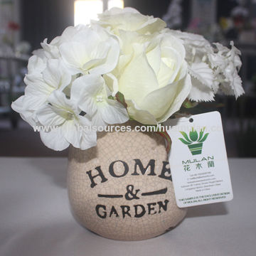 Artificial Flowers Ceramic Pot For Decoration Rose And Hydrangea