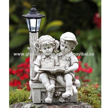 Twins Solar Light Polyresin Wadorable, Garden Statues With Solar Lights