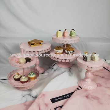 New Style Pink Cupcake Wedding Metal Wholesale Plate 2 Tier Cake