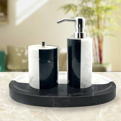 China Classic Stlye White And Black Color Natural Marble Bathroom Accessory Sets Soap Pump On Global Sources Bathroom Accessory Sets Cotton Jar Tray