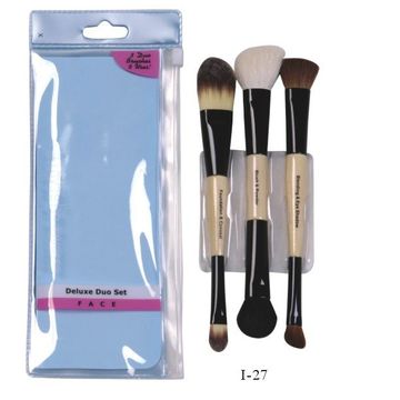 Cosmetic Brush Set Delux 3pcs Natural Hair Duo Side Cosmetic