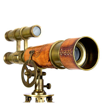 Nautical Brass Binocular Leather Antique Desk Telescope With Table Tripod Stand