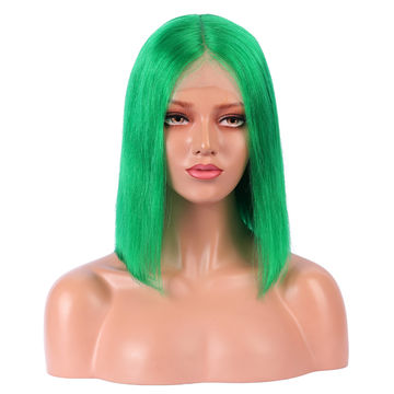 China Green Human Hair Bob Wigs Remy Pre Plucked Short Green Full