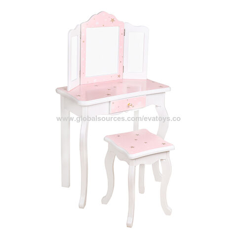 Global Sources Wooden Dressing Table, Pink Wooden Play Vanity Set