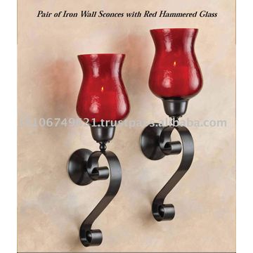 Wall Sconce With Red Hammered Glass Set Of 2 Global Sources - Red Wall Sconces Candles
