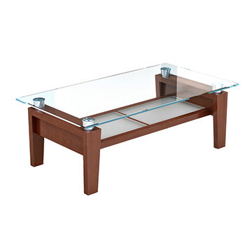 China Modern Coffee Table With Solid, Wooden Center Table Design With Glass Top