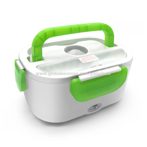 Calefacción eléctrica portable de la caja de almuerzo al aire libre cuchara Bento calientaplatos del enchufe del coche-Green-US Plug 110V 