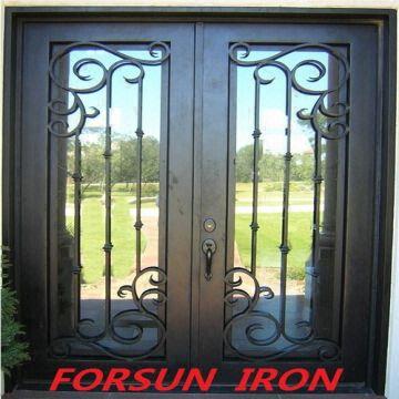 Flat Forged Iron Double Entry Doors Wrought Iron Door Factory Made
