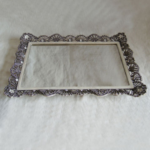 Framed Mirror Tray Silver White, Vintage Silver Mirror Tray