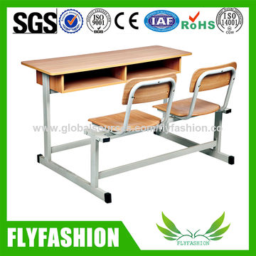 China Wooden School Furniture Combo Double Desk With Chair For