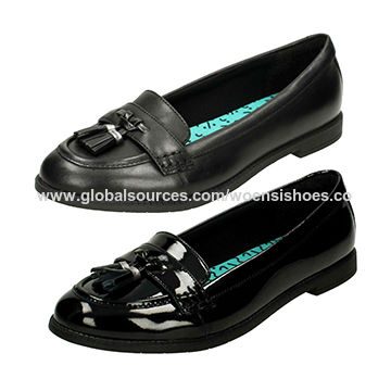 girls black slip on school shoes