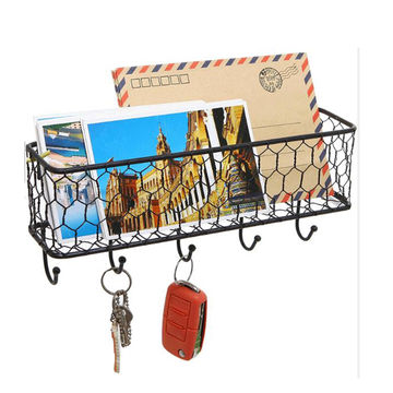 China Modern Black Wall Mounted 5 Key Hook Rack Key Hooks With Metal Wire Mesh Mail Basket On Global Sources Key Hook Rack