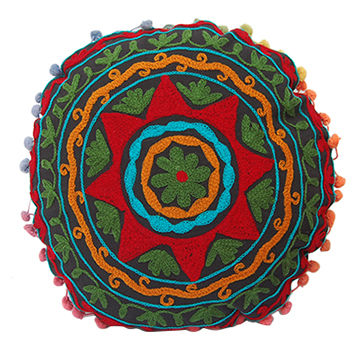 Indian Suzani Cushion Cover Vintage Cotton Round Pillow Cases