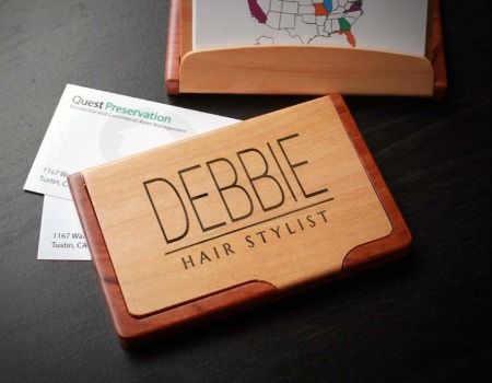 China Laser Engraved Wood Business Card Holder Custom