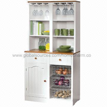 Kitchen Cabinet With Wine Glasses Holder And Big Space Storage