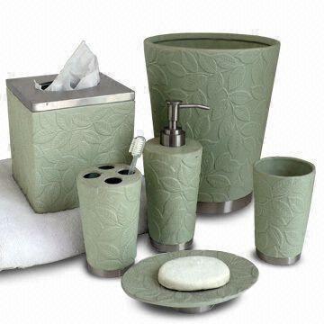 Metal Bath Accessories/Set with Ceramic Leaves Pattern, Includes Waste Basket | Global Sources