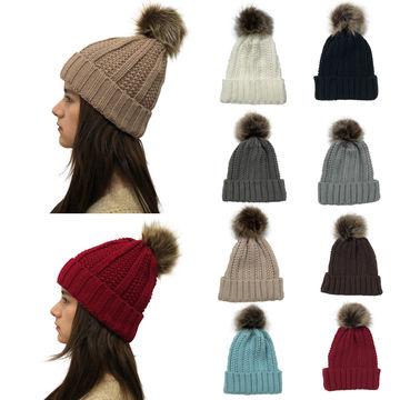 China Winter Knit Pom Pom Hat Beanie With Fur Pompom For Women Lady High Quality Solid Color Beanie On Global Sources Beanie Hat Pom Pom Hat Knit Hand