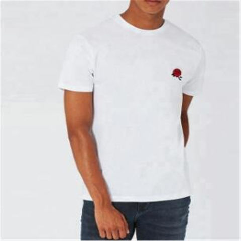 China Custom Tee Shirt Bulk White Slim Fit 100% Cotton Crew Neck Men's shirts Rose Embroidery on Global Sources,Bulk white t shirts,Men's round-neck T-shirts,white t shirts