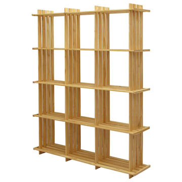 Wood Three Row Rectangle 9 12 15 Hole Bookcase Solid Unfinished