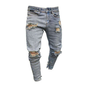 China Delgados flacos de la desolación al por mayor modifican los pantalones  rasgados Jean gris de los pantalones para requisitos particulares de los  hombres para los hombres encendido Global Sources,Jean para los