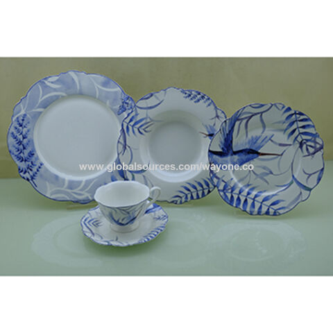 China 30pcs Bone Round Shape Dinnerware Set Blue From Bone China Round Shape Dinnerware Set