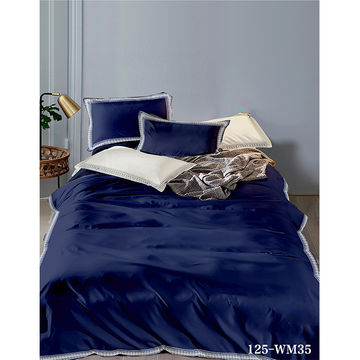 China Circle Embroidery Bedding Set, Navy Blue Queen Bed Sheet Set