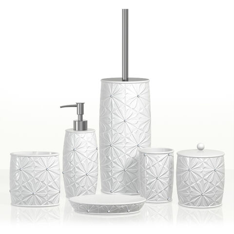 Modern White Ceramic Bathroom Set, White Rhinestone Bathroom Accessories