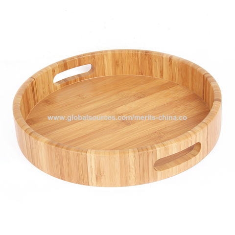 China Bamboo Wooden Serving Tray With, Round Plastic Serving Tray With Handles