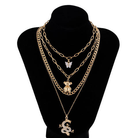 Download China Hip Hop Trend Multi Layer Butterfly Bear Necklace Personality Wild Dragon Customised Necklace On Global Sources Bear Necklace Hip Hop Necklace Customised Necklaces Jewelry