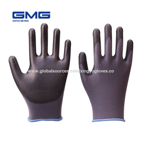 China Xingyu Garden Gloves Grey Polyester Liner with Black PU Coated ...