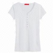 Classic Plain White Women's T-shirt with Buttons Up, Short Sleeves, Custom Colors, Sizes, Logo/Label Classic Plain White Women's T-shirt with Buttons Up, Short Sleeves, Custom Colors, Sizes, Logo/Label